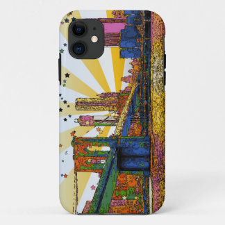 Psychedelic New York City: Brooklyn Bridge, WTC #1 iPhone 11 Case