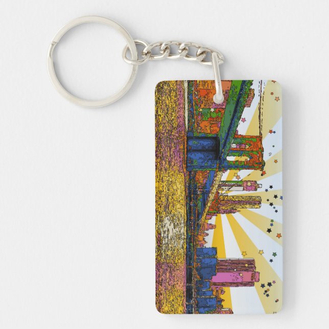 Psychedelic New York City: Brooklyn Bridge, WTC #1 Keychain (Front)