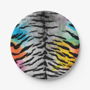 Psychedelic Night Tiger Skin Print Paper Plate