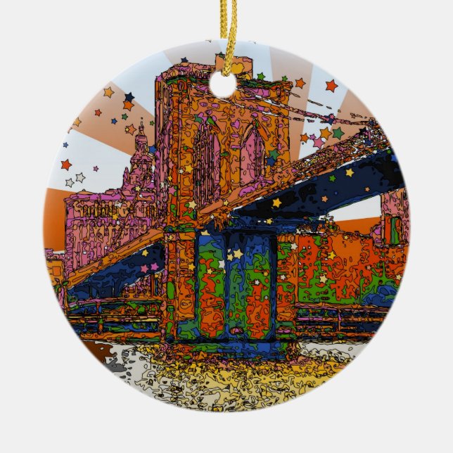 Psychedelic NYC: Brooklyn Bridge #1 Ceramic Ornament (Front)