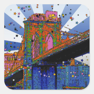 Psychedelic NYC: Brooklyn Bridge #2 Square Sticker