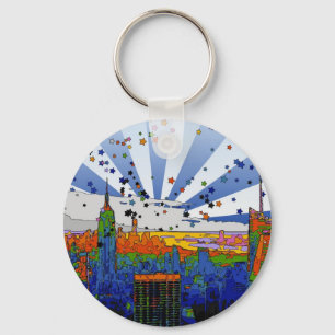 Psychedelic NYC: ESB Wide Skyline View Keychain