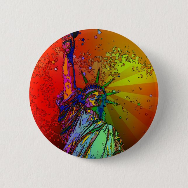 Psychedelic NYC Rainbow Colour Statue of Liberty 1 2 Inch Round Button (Front)