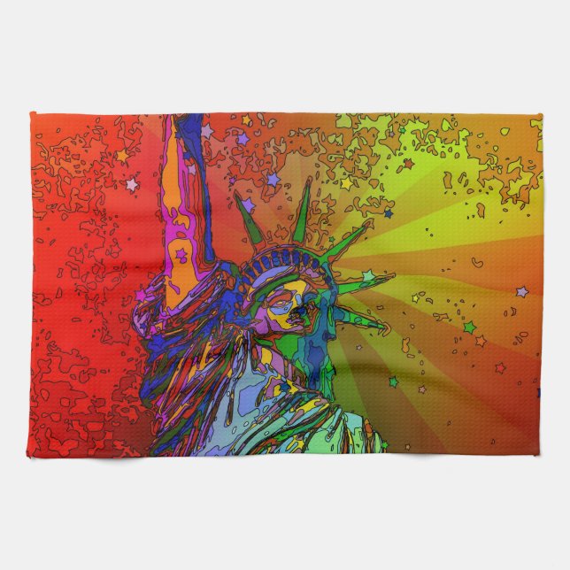 Psychedelic NYC Rainbow Colour Statue of Liberty 1 Kitchen Towel (Horizontal)