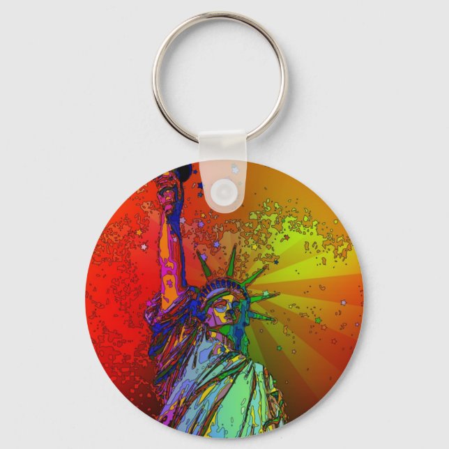Psychedelic NYC Rainbow Colour Statue of Liberty Keychain (Front)