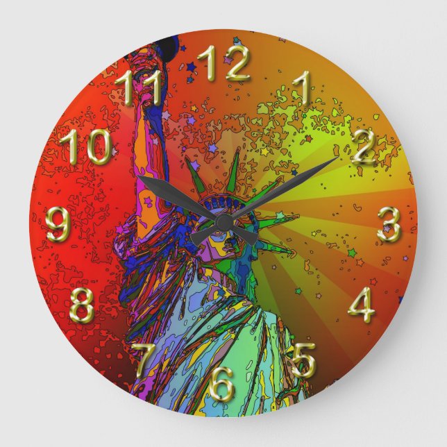 Psychedelic NYC Rainbow Colour Statue of Liberty Large Clock (Front)