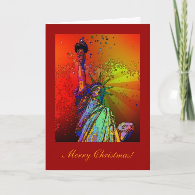 Psychedelic NYC: Statue of Liberty 1R Christmas Holiday Card (Front)