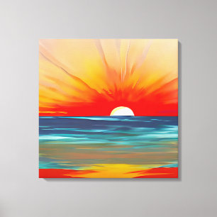 Psychedelic Ocean Sunset Over Mountains Canvas Print