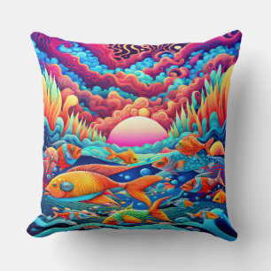 Psychedelic Ocean  Throw Pillow
