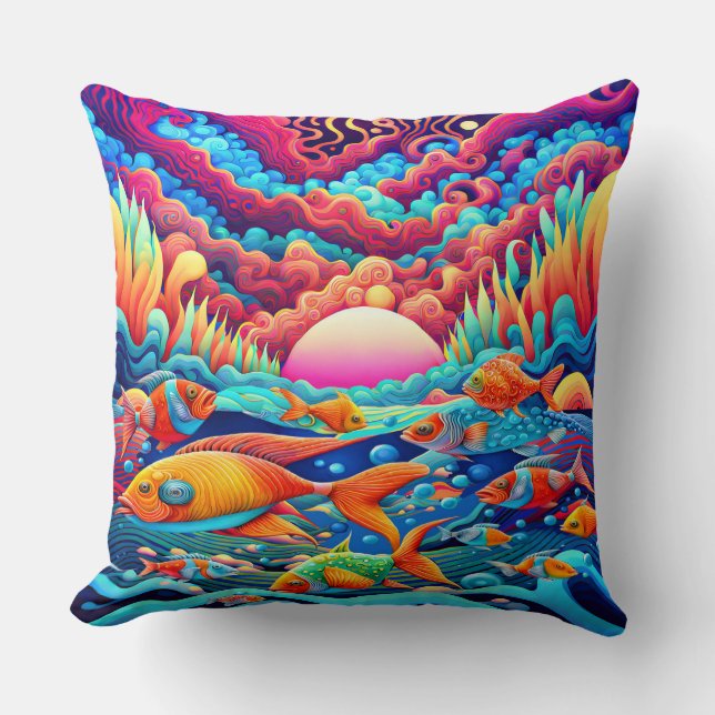 Psychedelic Ocean  Throw Pillow (Front)