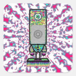 Psychedelic One-Eyed Speaker Weird Character Square Sticker