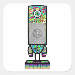 Psychedelic One-Eyed Speaker Weird Character Square Sticker