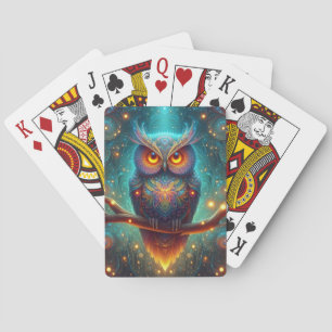 Psychedelic Owl in a Cosmic Forest Playing Cards