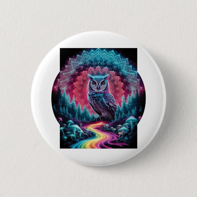 Psychedelic Owl Mandala - Trippy Forest Art 2 Inch Round Button (Front)