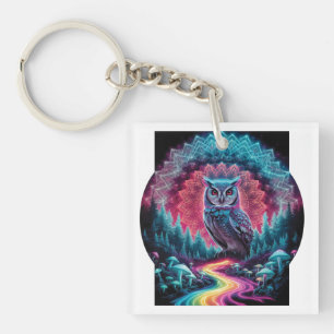 Psychedelic Owl Mandala - Trippy Forest Art Keychain