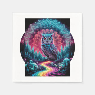 Psychedelic Owl Mandala - Trippy Forest Art Napkin