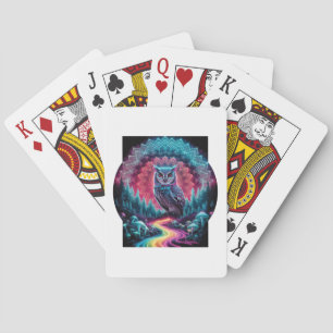 Psychedelic Owl Mandala - Trippy Forest Art Playing Cards
