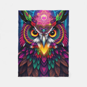 Psychedelic Owl: Neon Mandala Art Fleece Blanket