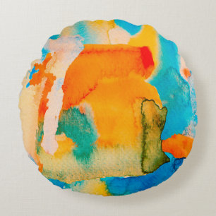 Psychedelic Paper. Classic Blue and Lush Lava Red  Round Pillow