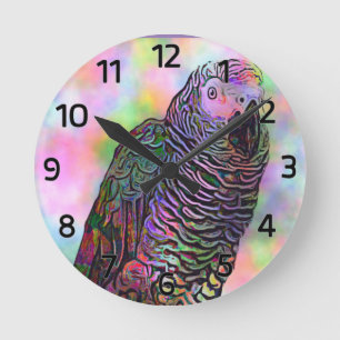 Psychedelic Parrot Round Clock