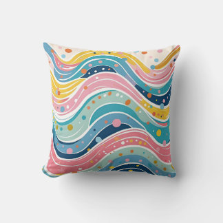 Psychedelic Pastel Rainbow Wave Design Throw Pillow