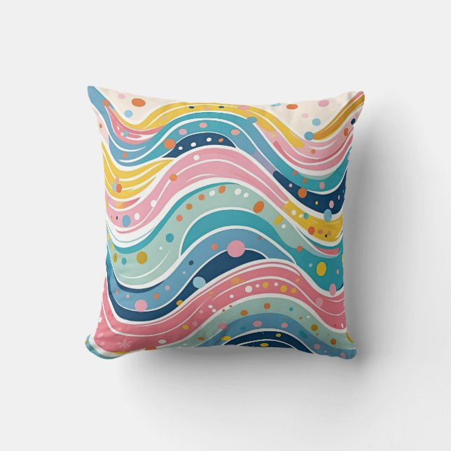 Psychedelic Pastel Rainbow Wave Design Throw Pillow (Front)