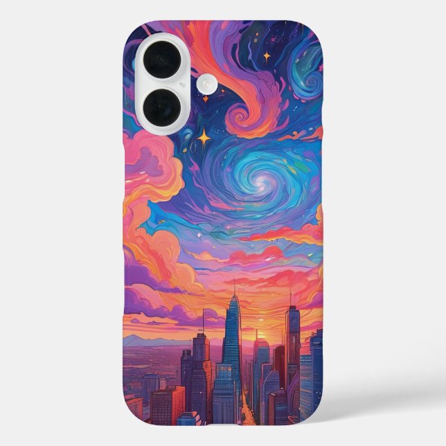 Psychedelic pastel sky cityscape phone case (Back)