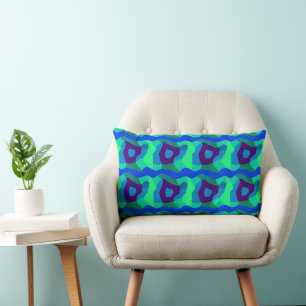 Psychedelic Patchwork Blue Green Purple 2 Lumbar Pillow