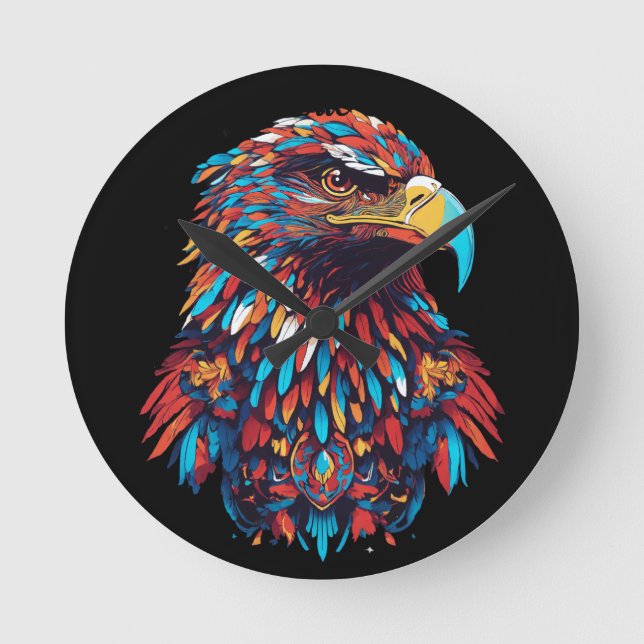 Psychedelic Patriotic Eagle T-Shirt Design Round Clock (Front)