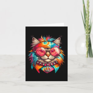 Psychedelic Peace Cat Colourful Hippie Retro Groov Card
