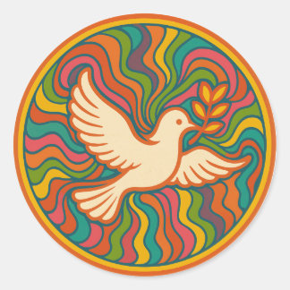 Psychedelic Peace Dove Retro 70s Colorful Groovy  Classic Round Sticker