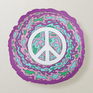 Psychedelic Peace Round Pillow