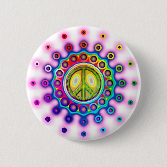 PSYCHEDELIC PEACE SIGN 2 INCH ROUND BUTTON (Front)