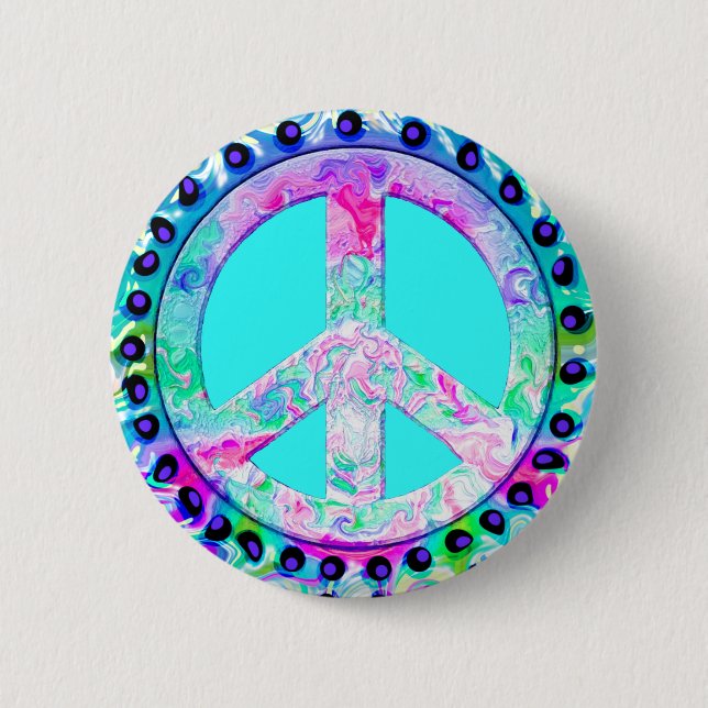 Psychedelic Peace Sign Abstract 2 Inch Round Button (Front)