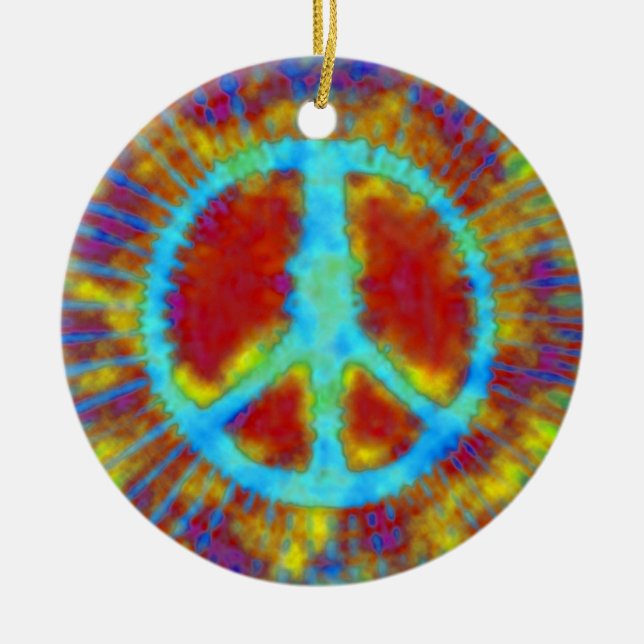 Psychedelic Peace Sign Christmas Ceramic Ornament (Front)