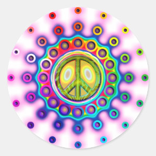 PSYCHEDELIC PEACE SIGN CLASSIC ROUND STICKER