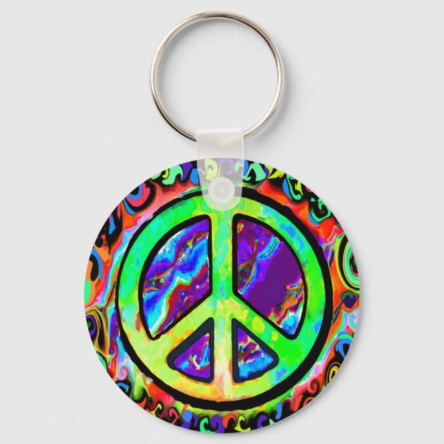 Psychedelic Peace Sign Keychain (Front)
