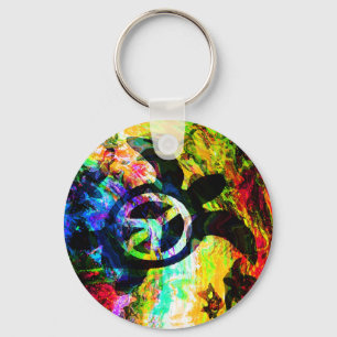 Psychedelic Peace Turtles Keychain