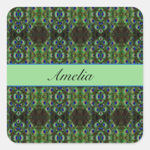 psychedelic peacock customizable square sticker