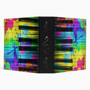 Psychedelic Piano Keyboard and Flowers Binder