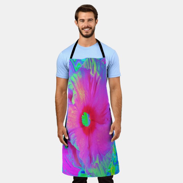 Psychedelic Pink and Red Hibiscus Flower Apron (Worn)
