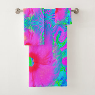 Psychedelic Pink and Red Hibiscus Flower Bath Towel Set