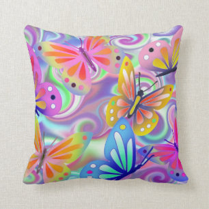 Psychedelic Pink Butterflies Throw Pillow
