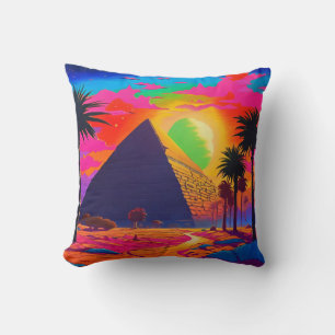 Psychedelic Pink Orange Egyptian Pyramid Throw Pillow
