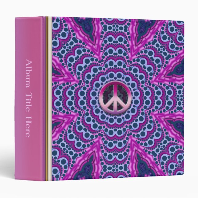 Psychedelic Pink Peace Kaleidoscope Album Binder (Front/Spine)