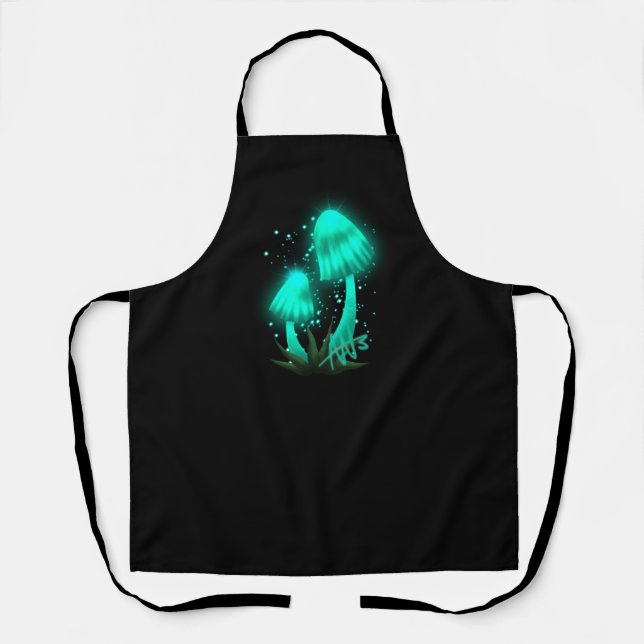 Psychedelic Pixie Cap Glowing Cyan Mushroom Apron (Front)
