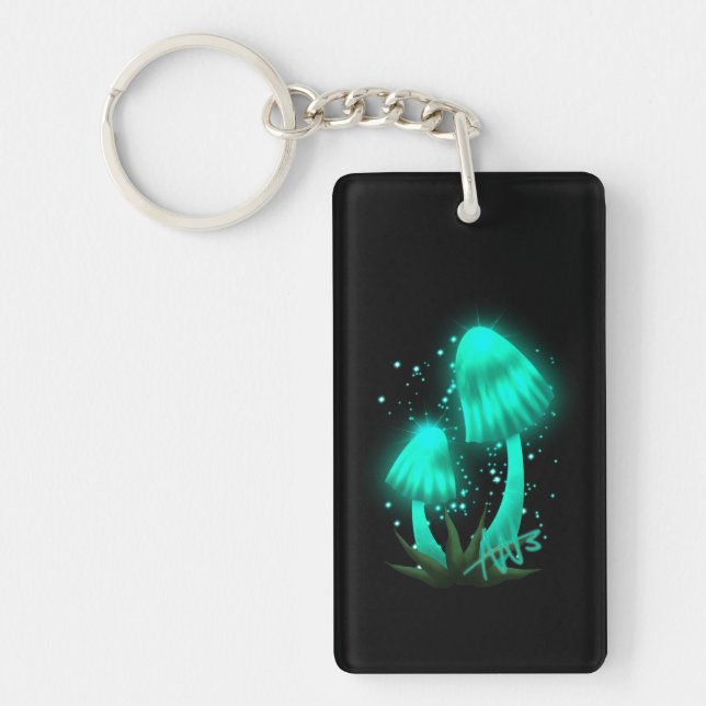 Psychedelic Pixie Cap Glowing Cyan Mushroom Keychain (Front)