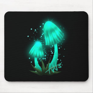 Psychedelic Pixie Cap Glowing Cyan Mushroom Mouse Pad