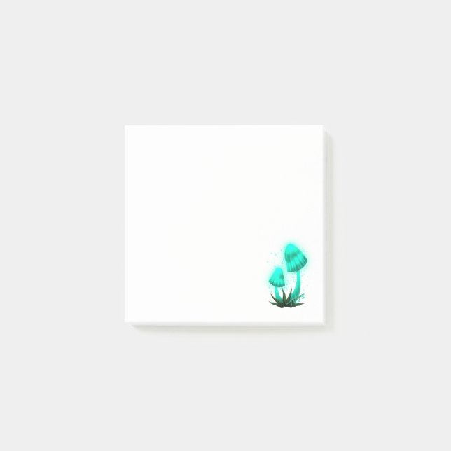 Psychedelic Pixie Cap Glowing Cyan Mushroom Post-it Notes (Front)