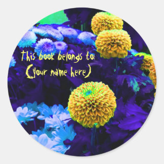 Psychedelic pop flowers bookplate classic round sticker